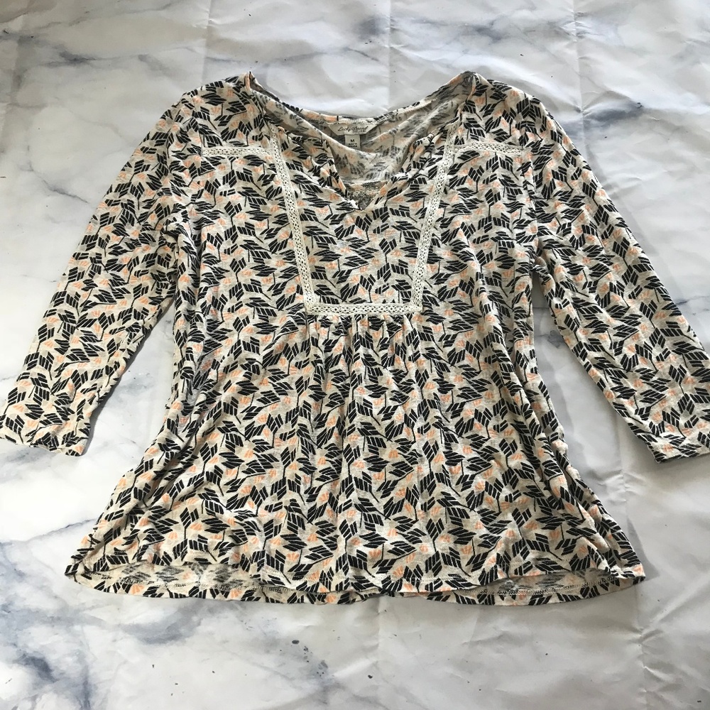 Lucky Brand Cream Linen Blend Embroidered Blouse - Picture 2 of 7